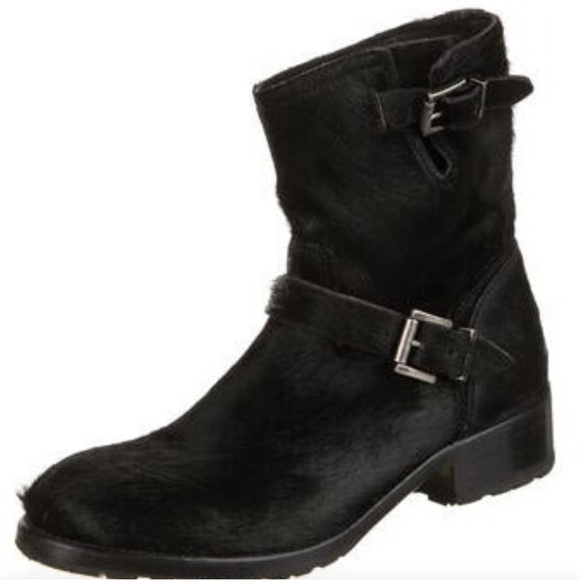 Penelope Chilvers Black pony fur Moto Boots with Buckles. Size 7